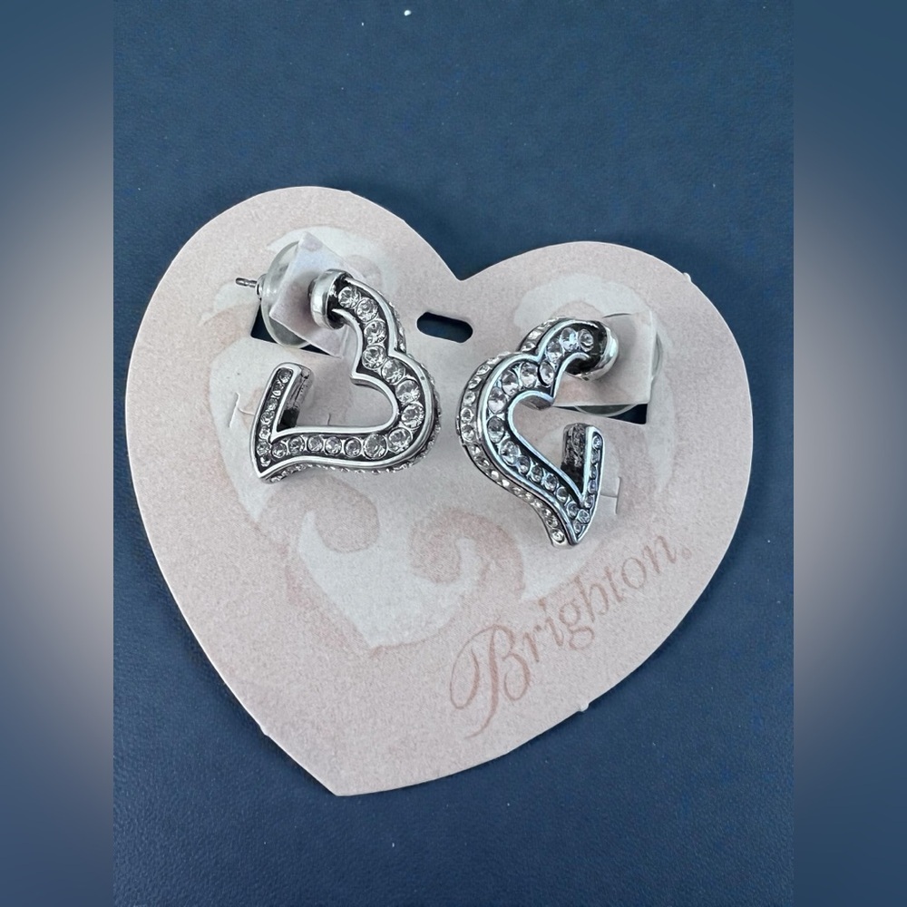 Brighton Urban Lights Silver Heart Crystal Post Earrings J15432 New on Card